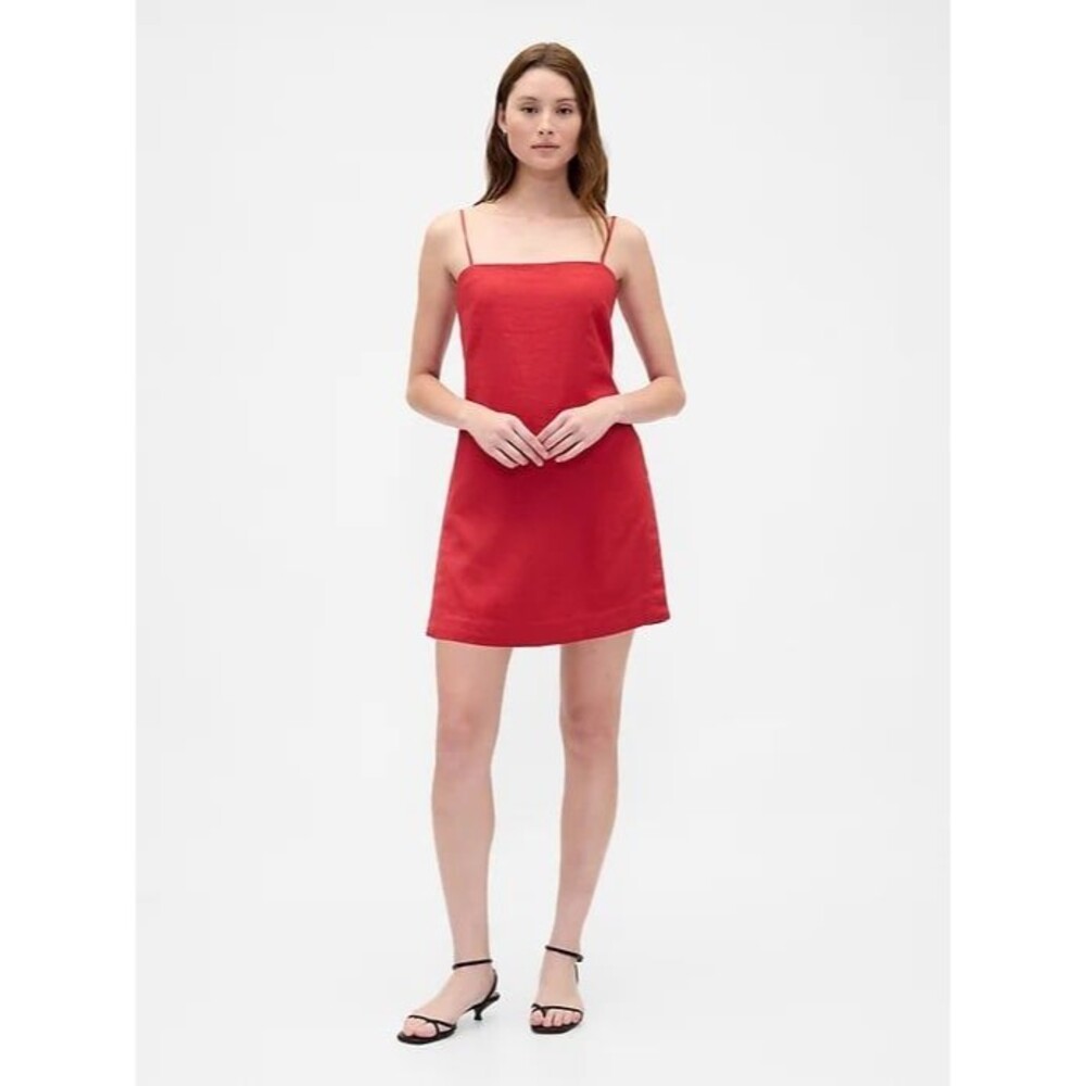 NWT Gap Linen-Blend red Mini Dress size medium straight minimalist shift
